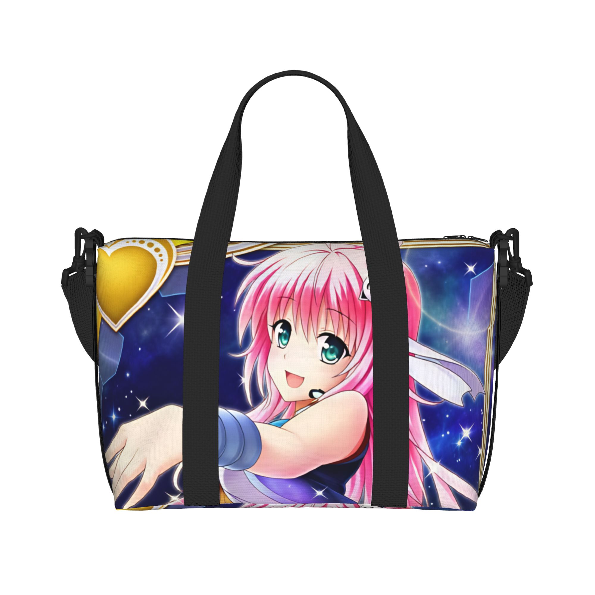 Women Bags Ru - カスタムデザインの「Lala Satalin Deviluke T-To L-Love R-Ru」トートバッグ。大容量で、アニメ柄。女性向け。ビーチ、ジム、旅行に最適。