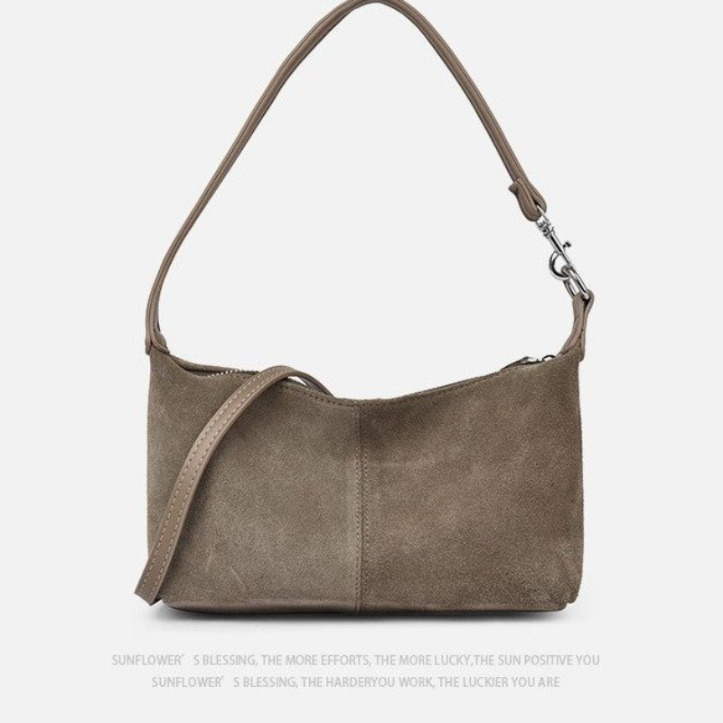 Women Bags 2026 Trends - 2026年新作。レトロなスエード素材の小ぶりなショルダーバッグ。牛革製で、無地のトップハンドルハンドバッグ。普段使いに最適な女性用クロスボディバッグ。0A