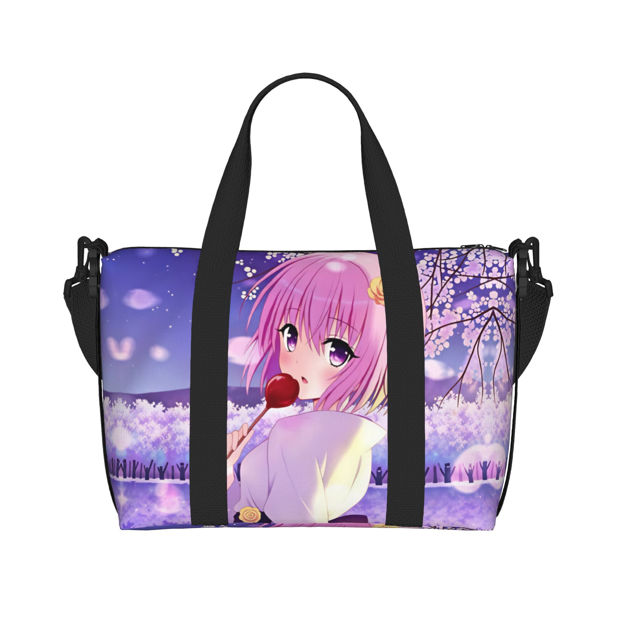 Women Bags Ru - カスタムデザインの「Momo Belia Deviluke T-To L-Love R-Ru」ビーチトートバッグ。女性向け、特大サイズ、ジムや旅行、ショッピングに最適なアニメ柄のバッグ。
