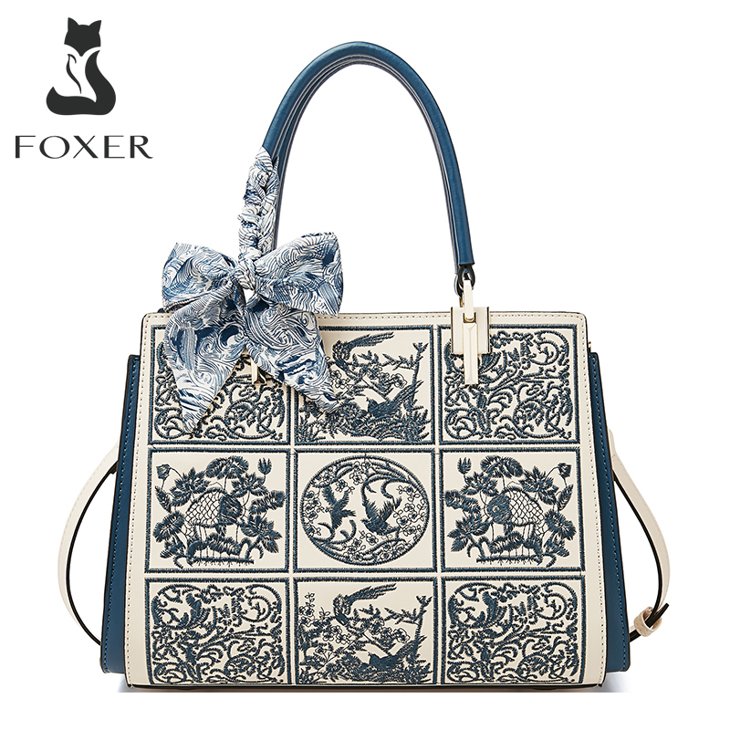 Women Bags 2026 Trends - FOXER スプリットレザー 2026 新しい大型トートハンドバッグ女性のショルダーバッグ中国の古典的な刺繍お母さんへの最高の贈り物