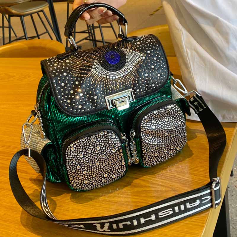 Women Bags Branded - 女性用バックパック,大容量ショルダーバッグ,合成皮革,ダイヤモンド,女の子用ランドセル,高級ブランド,新品