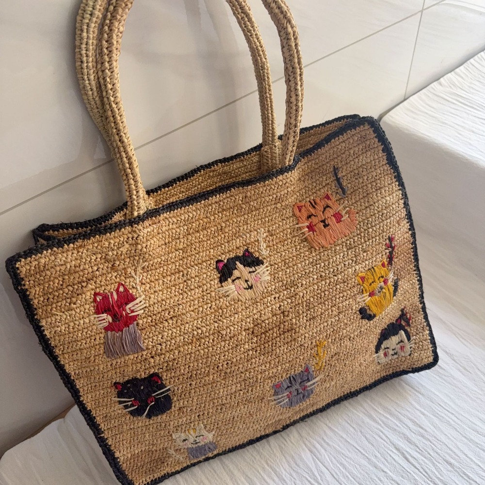 2026年新作ラフィア織りショルダーバッグ手刺繍可愛い小動物 - Women'S Raffia Bags のレビューと価格