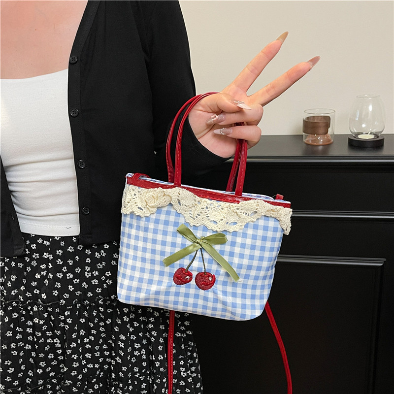 女性の新しいハンドバッグ韓国チェック柄水玉模様のリボンかわい - Women Bags Branded のレビューと価格